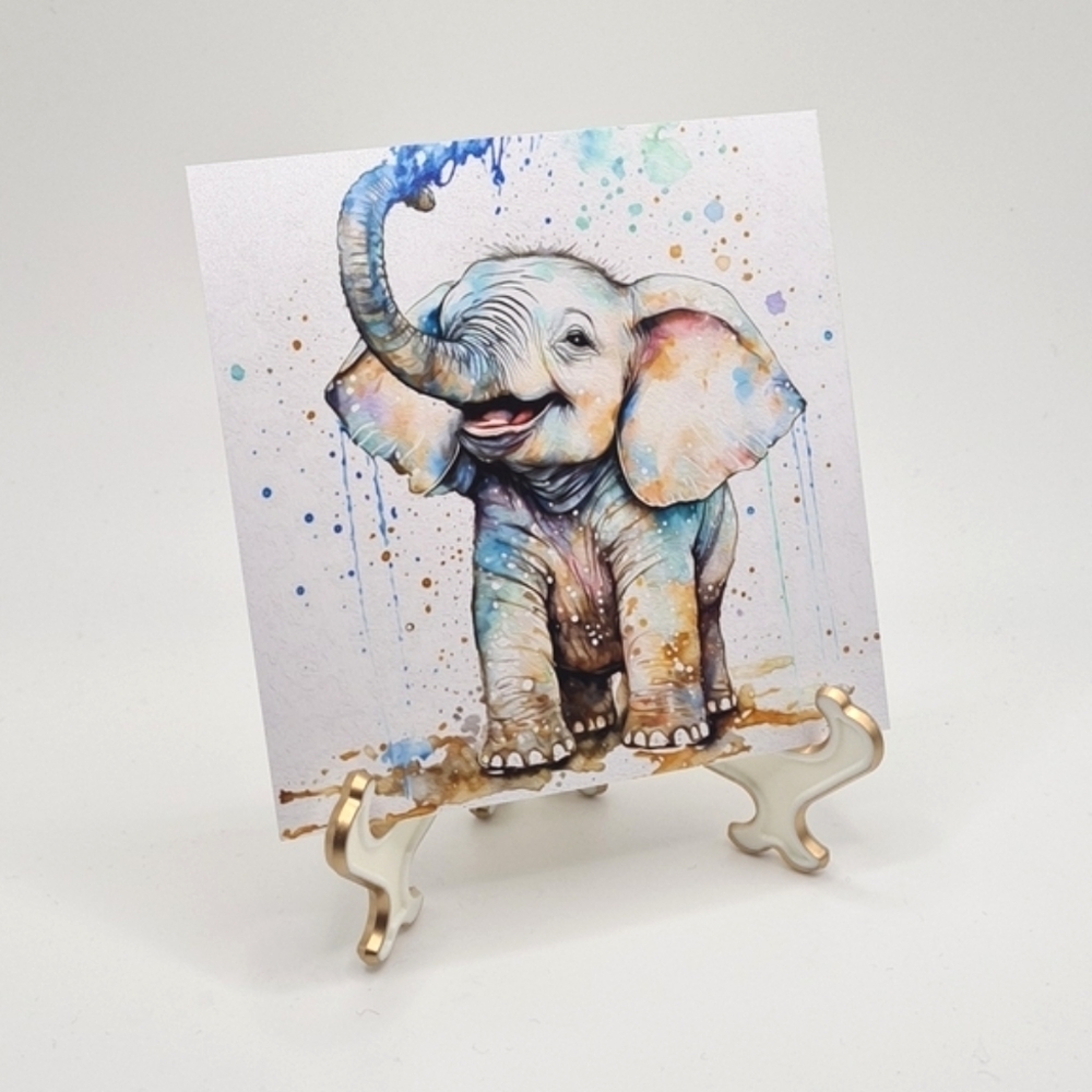 4x6 Baby Elephant Watercolor Oil Painting Art Print - Picture 6 of 7
